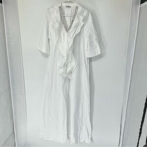 Gizia White Ruffled Dress with Silver Embellishments Womens 42